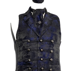 4 pcs Waistcoat outfit in Black Brocade Waistcoat ,Matching Mask,Self tie cravat,tiepin  in 3 Sizes to fit chest 38”40&quot;,42&quot;,