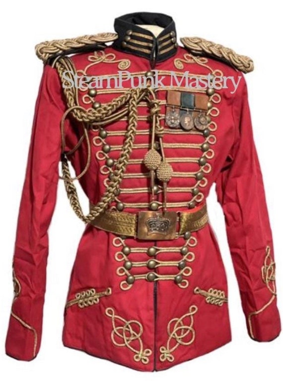 Steampunk 5pcs Red Army Officers Antique Braiding Hussar Jacket With Antique Shoulder Accessories and Belt Medals Size 4042444648 Etsy UK