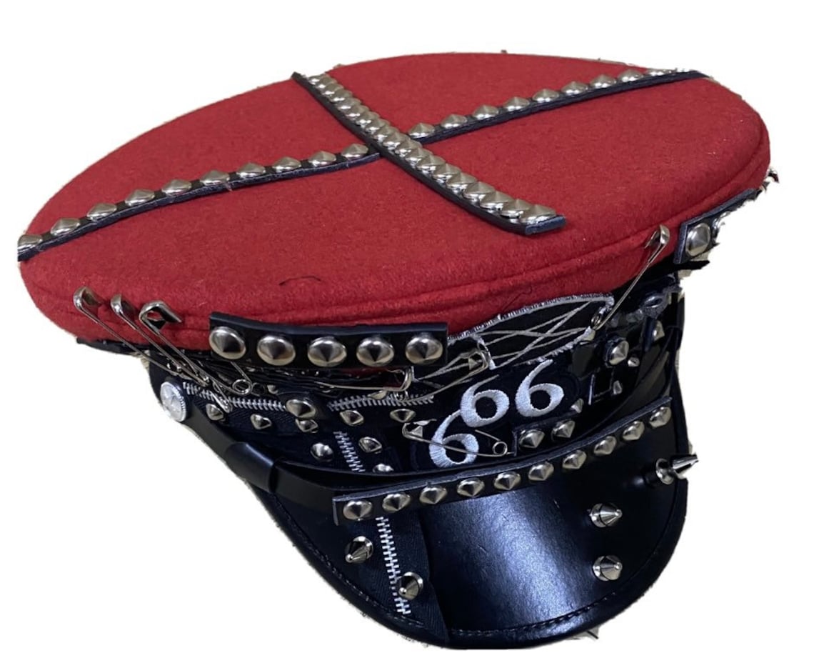 Gothic punk Red Military hat with patchesstuds Etsy