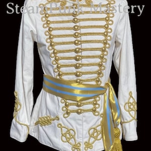 Giacca da ussaro bianca: fascia blu reale, nappe dorate