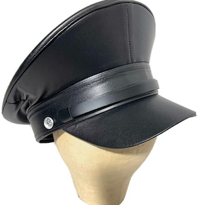 Industrial punk, Gothic Black leatheret Military hat 56,57,58,59cm