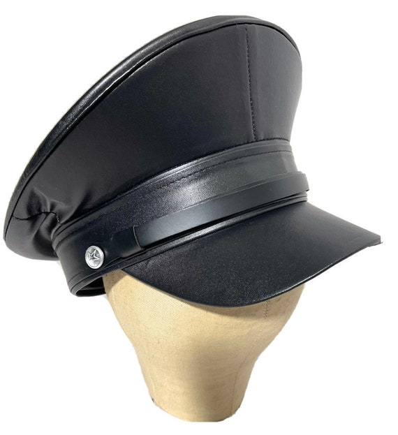 Industrial Punk, Gothic Black Leatheret Military Hat 56,57,58,59cm - Etsy Industrial Punk, Gothic Black Leatheret Military Hat 56,57,58,59cm - Etsy
