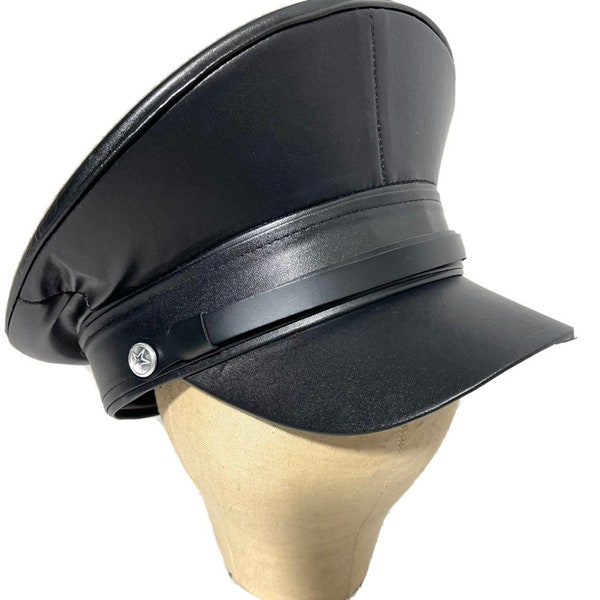 Punk industriel, chapeau militaire gothique en cuir noir 56,57,58,59 cm