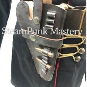 Steampunk 4 pcs Military Army Officers Antique Braiding Hussar Jacket and Genuine leather Cross belt & Gun pouch in size 42,444648 image 2