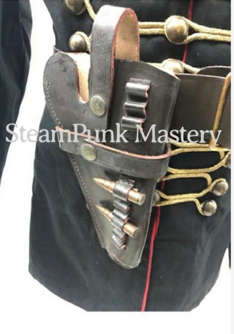 Steampunk 4 pcs Military Army Officers Antique Braiding Hussar Jacket and Genuine leather Cross belt & Gun pouch in size 42,444648 image 2