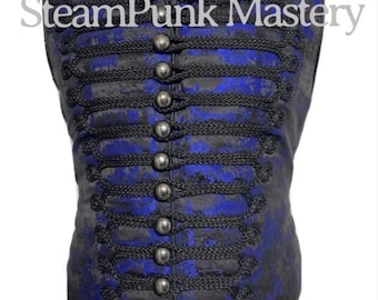 3pcs Black/blue Waistcoat with black Braiding  with self tie black silk Cravat pentagon tiepin in size 36”38”,40”,42"44"