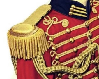 3pcs Ceremonial Hussar Jacket accessories , Epaulettes ,brass studs with full length Aiguillette in Gold
