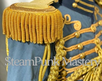 Ink Blue Hussar Jacket: Gold Braiding, Epaulettes & Metal Fringe