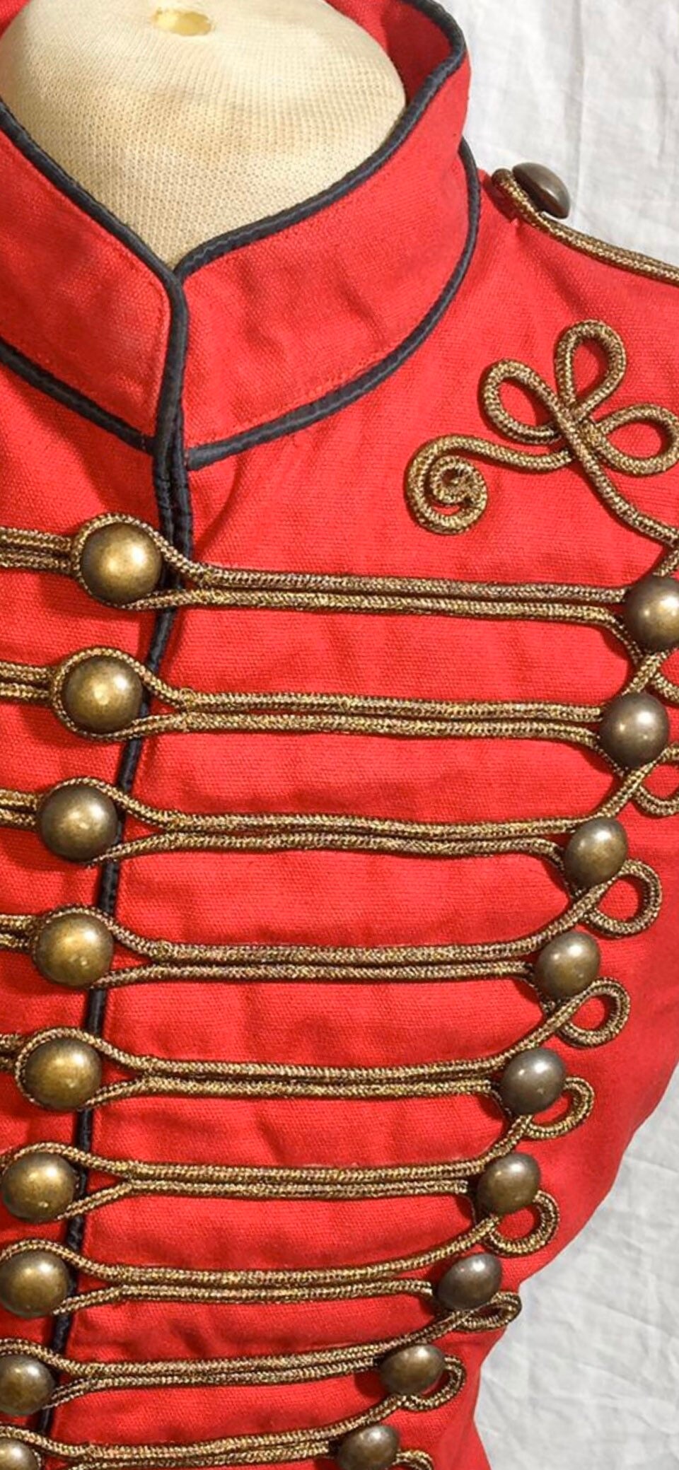 Image of Antique Look Steampunk Men's Military Army in Royal Red With Gold Braiding Hussar Waistcoat To Fit Chest Size 38" 40", 42", 44"