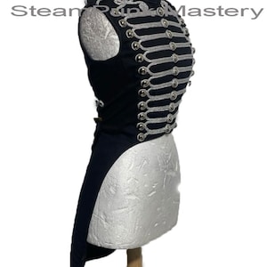 Women Ring master Hussar black/Silver Waistcoat with back tails in chest fit size 32”/34”/36”/38”/40”