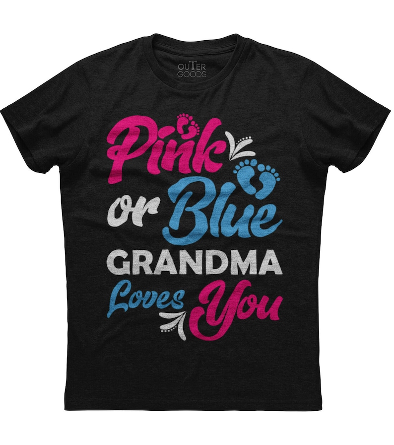 Pink Or Blue Grandma Loves You Mens Short Sleeve New Cotton Black T-shirt