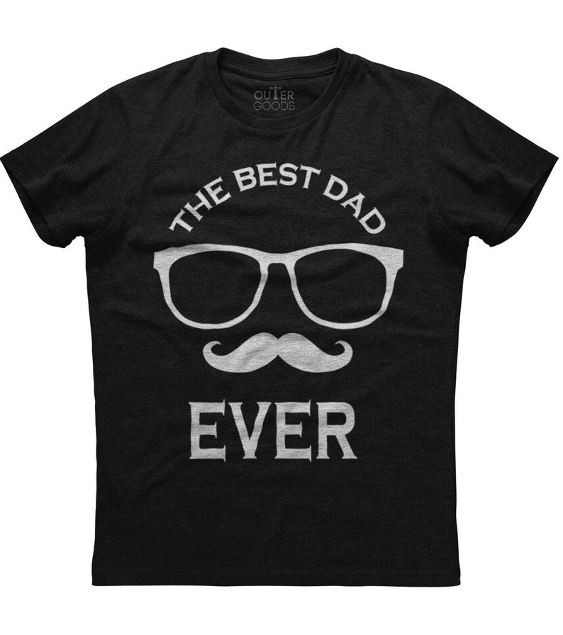 The Best Dad Ever Mustache Printed Mens Short Sleeve New Cotton Black T-shirt