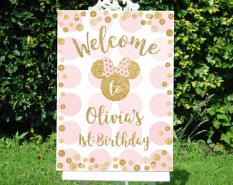 MINNIE MOUSE WELCOME Sign, Birthday Party Minnie Mouse Welcome Poster, printable Pdf instant download, Minnie Decoration