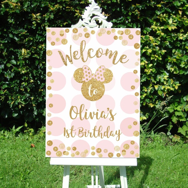 MINNIE MOUSE WELCOME Sign, Birthday Party Minnie Mouse Welcome Poster, printable Pdf instant download, Minnie Decoration