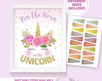 Pin the Horn on the Unicorn Game, Unicorn party props, Unicorn decoration, Unicorn invitation, Unicorn birthday, Unicorn games, Unicorn wall