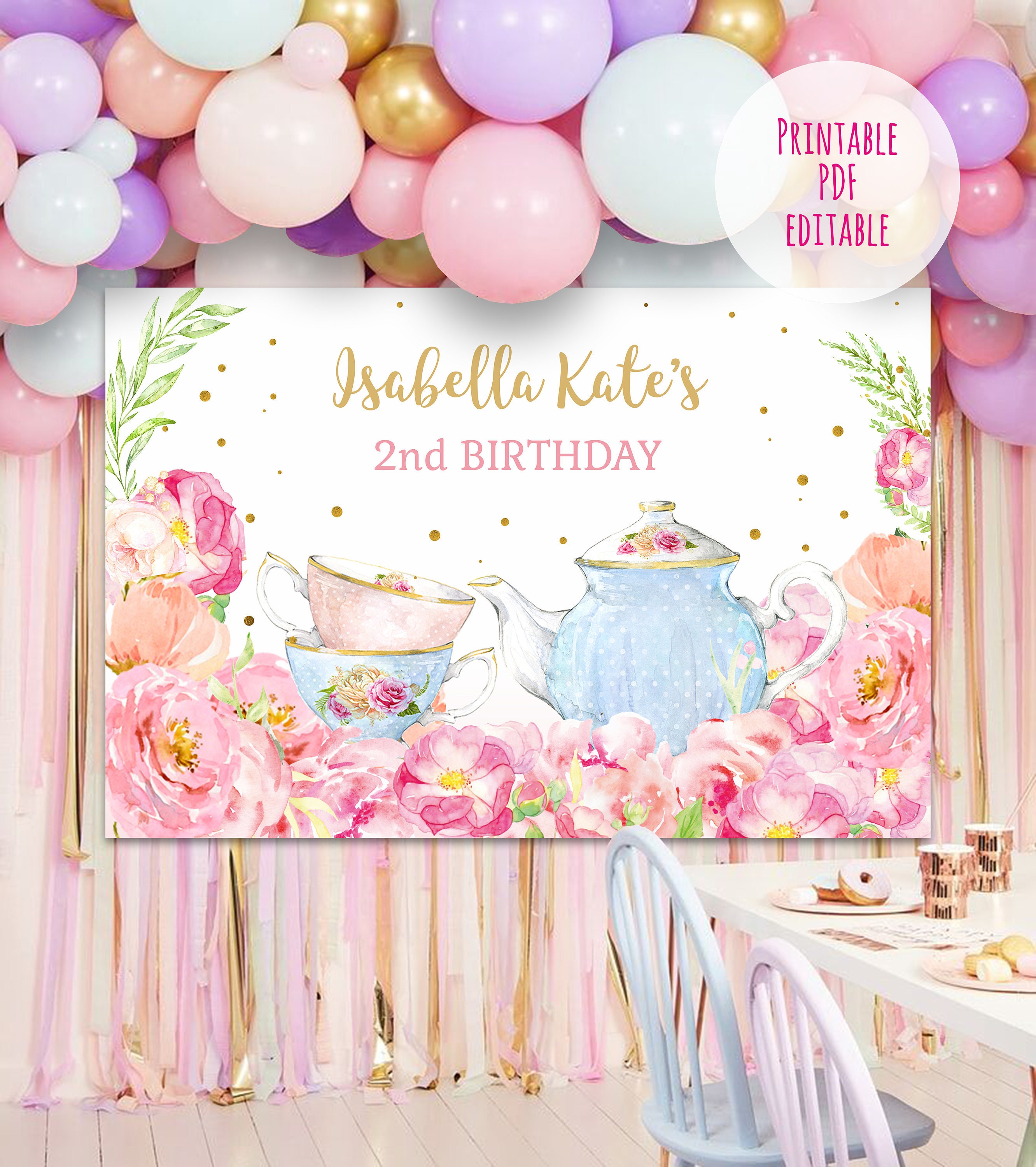 TEA WALL Backdrop Vinyl Tea for Two Backdrop Partea Tea Etsy