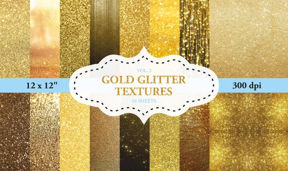 Gold Foil Glitter Digital Paper, Gold Digital Texture Paper Yellow
