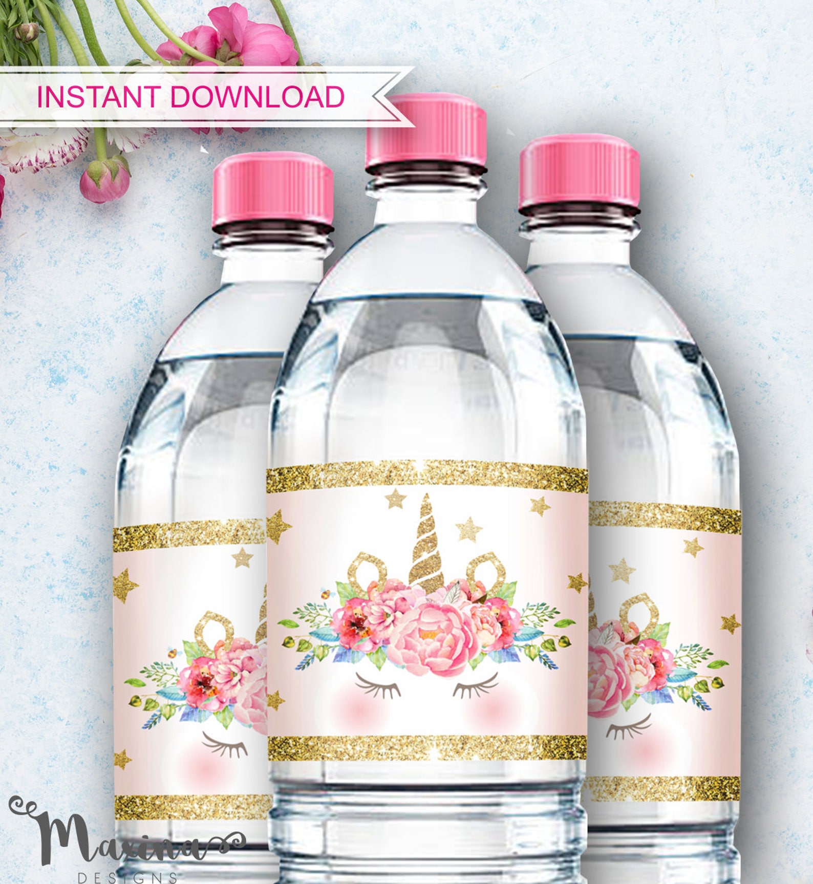 Unicorn Water Bottle Labels Unicorn Invitation Unicorn Etsy