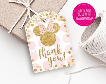MINNIE MOUSE favor thank you tags, Minnie Mouse thank you label, Printable Minnie Mouse tag digital instant download