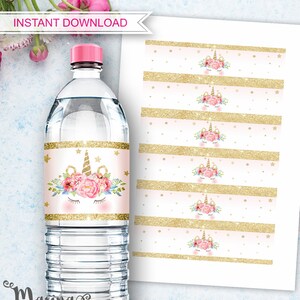 Unicorn water bottle labels free