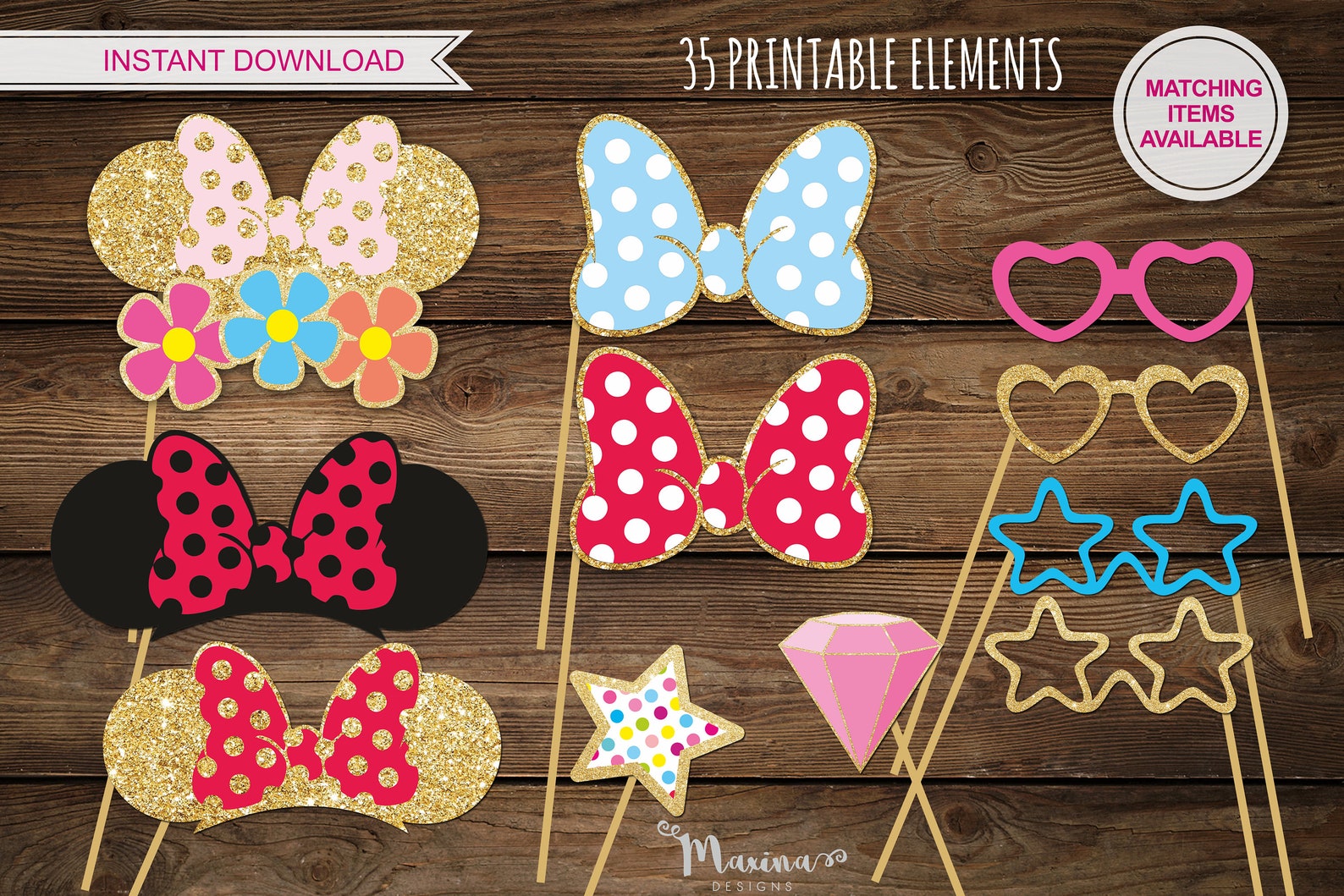 MINNIE MOUSE Props Minnie Mouse Photo Booth Props Minnie Etsy