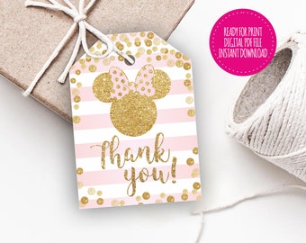 MINNIE MOUSE favor tags, Favour Tags Minnie Mouse thank you label, Printable digital instant download