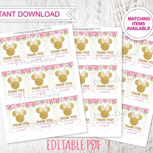 Minnie Mouse Favor Tags Template, Minnie Mouse Thank You Tags ...