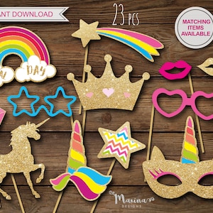 Unicorn party props, Unicorn photo booth props, Unicorn birthday decor, Unicorn inivitation, Unicorn labels tags stickers, Unicorn mask, diy image 1