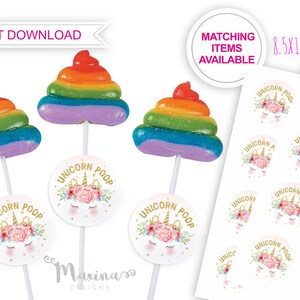 Unicorn favor stickers, Unicorn poop favor tags, Unicorn favor labels, Unicorn birthday party invitation, Unicorn party decoration, props image 2