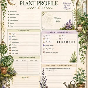 Plant Profile Tracker | Botanical Journal Sheet | Magical Greenhouse Planner (Digital Download)