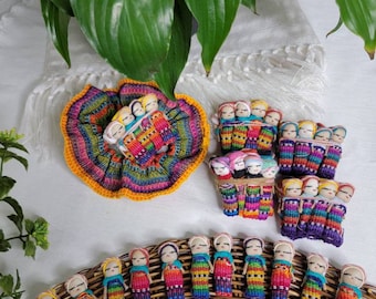 set van 12 WORRY POPPEN, Native Guatemalteekse pop, Worry Dolls SET, Guatemalteekse Maya Worry Doll, kleine inheemse poppen, angst Relief Art