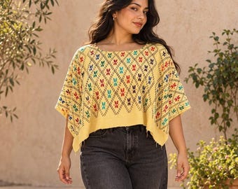 NEW YELLOW Huipil, Guatemalan Traditional Top from Coban, Alta Verapaz Traje