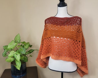 Da M a XL - Poncho all'uncinetto nei toni della terra, involucro poncho, regalo guatemalteco, poncho arcobaleno leggero all'uncinetto, poncho con frange, poncho quadrati della nonna