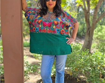 VINTAGE Grün San Juan Comalapa Huipil, Vintage Maya Top