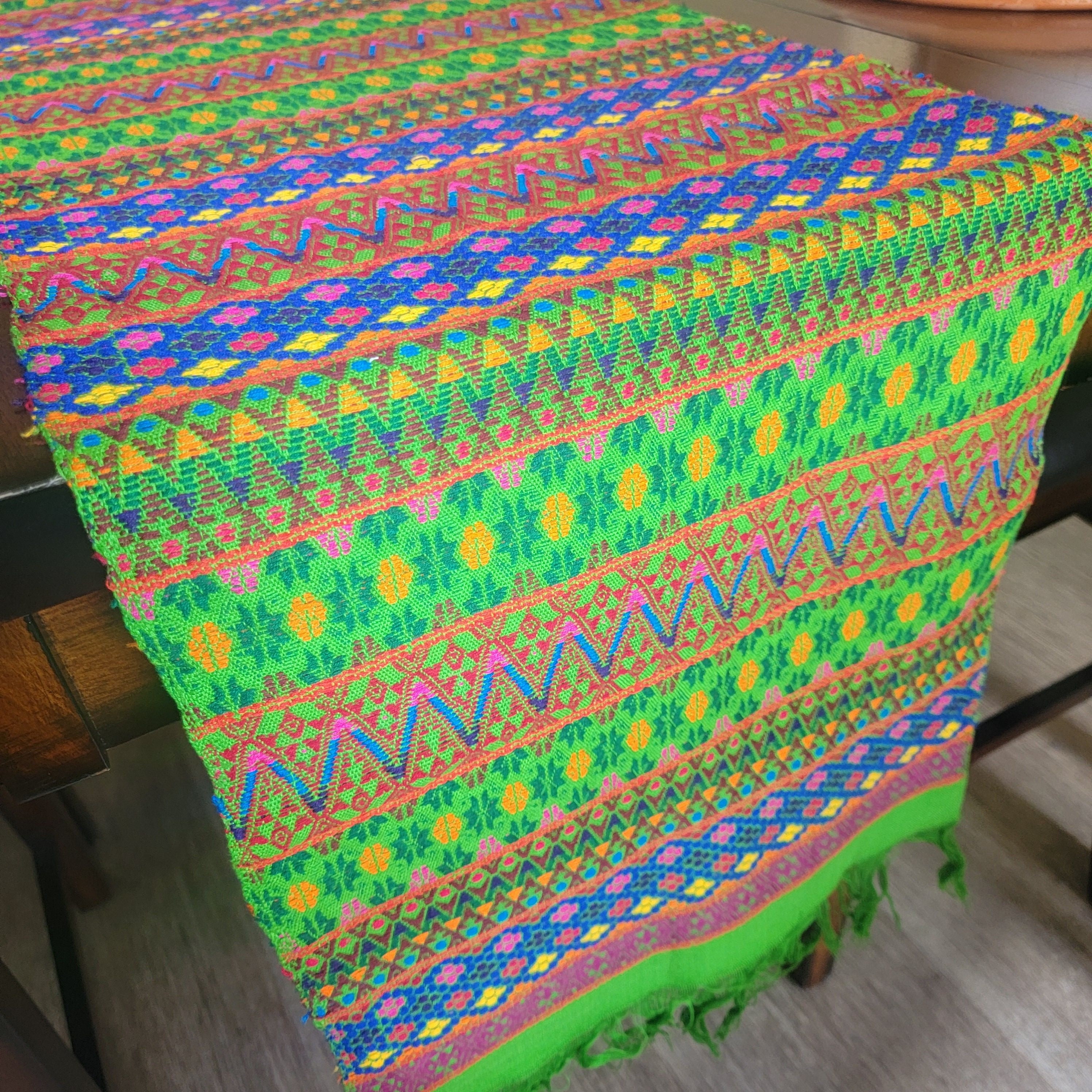 Green Table Runner Fiesta Theme Table Runner Taco Party Table Runner Guatemalan Table Decor