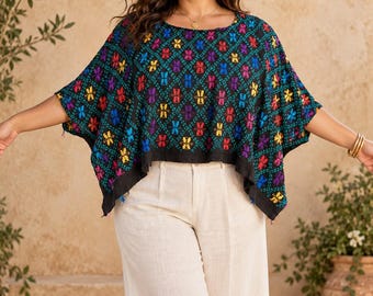 NEW Black Huipil, Guatemalan Indigenous Poncho,  Huipil de Coban