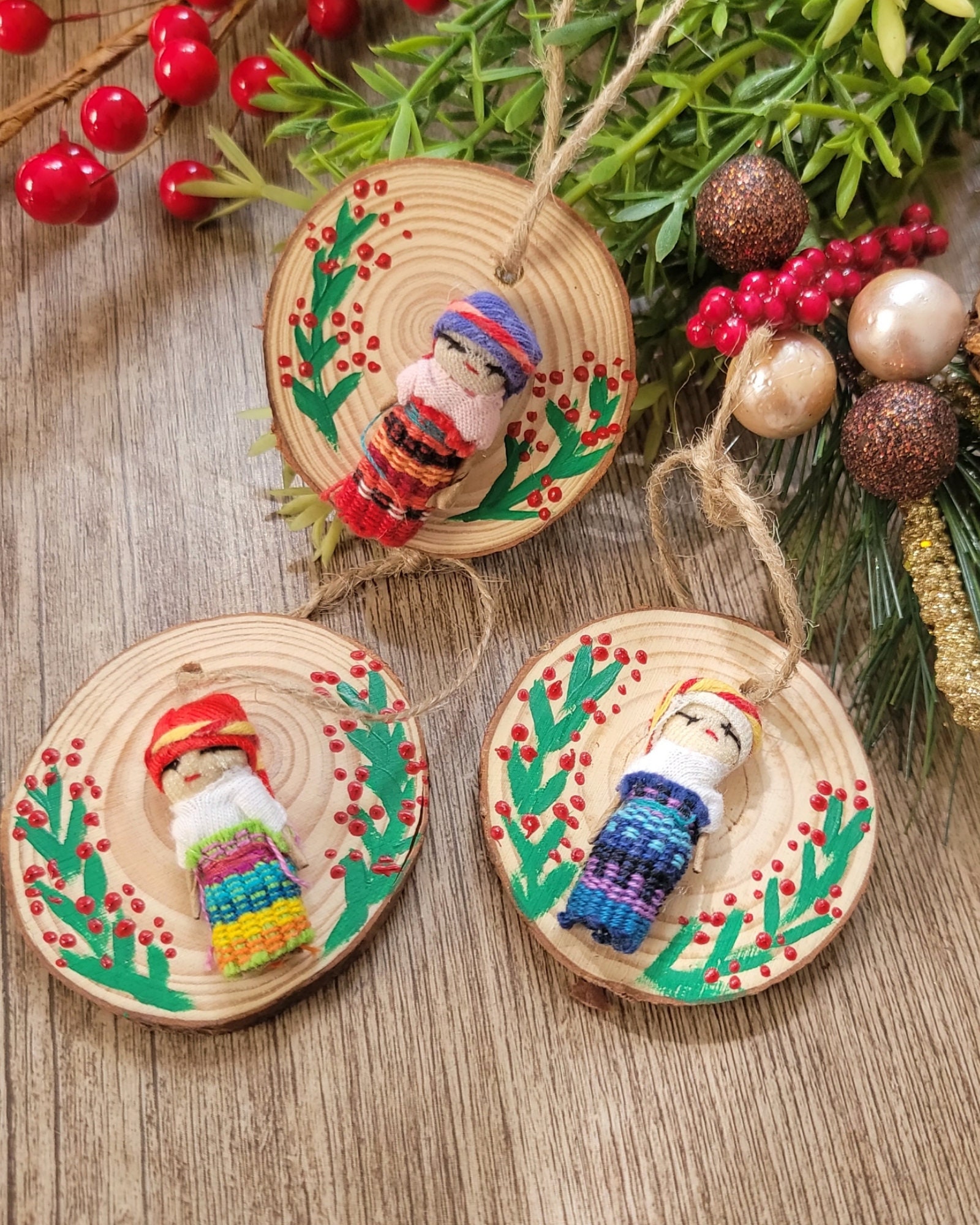 Set of 3 Angel Worry Doll Ornaments from Guatemala, 'Angelic Guards
