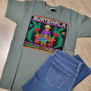SMALL Unisex Guatemalan T-Shirt, El Quetzal T-Shirt, Musk Green Tee, Central American Shirt, Marimba T-shirt, Gift for Central American