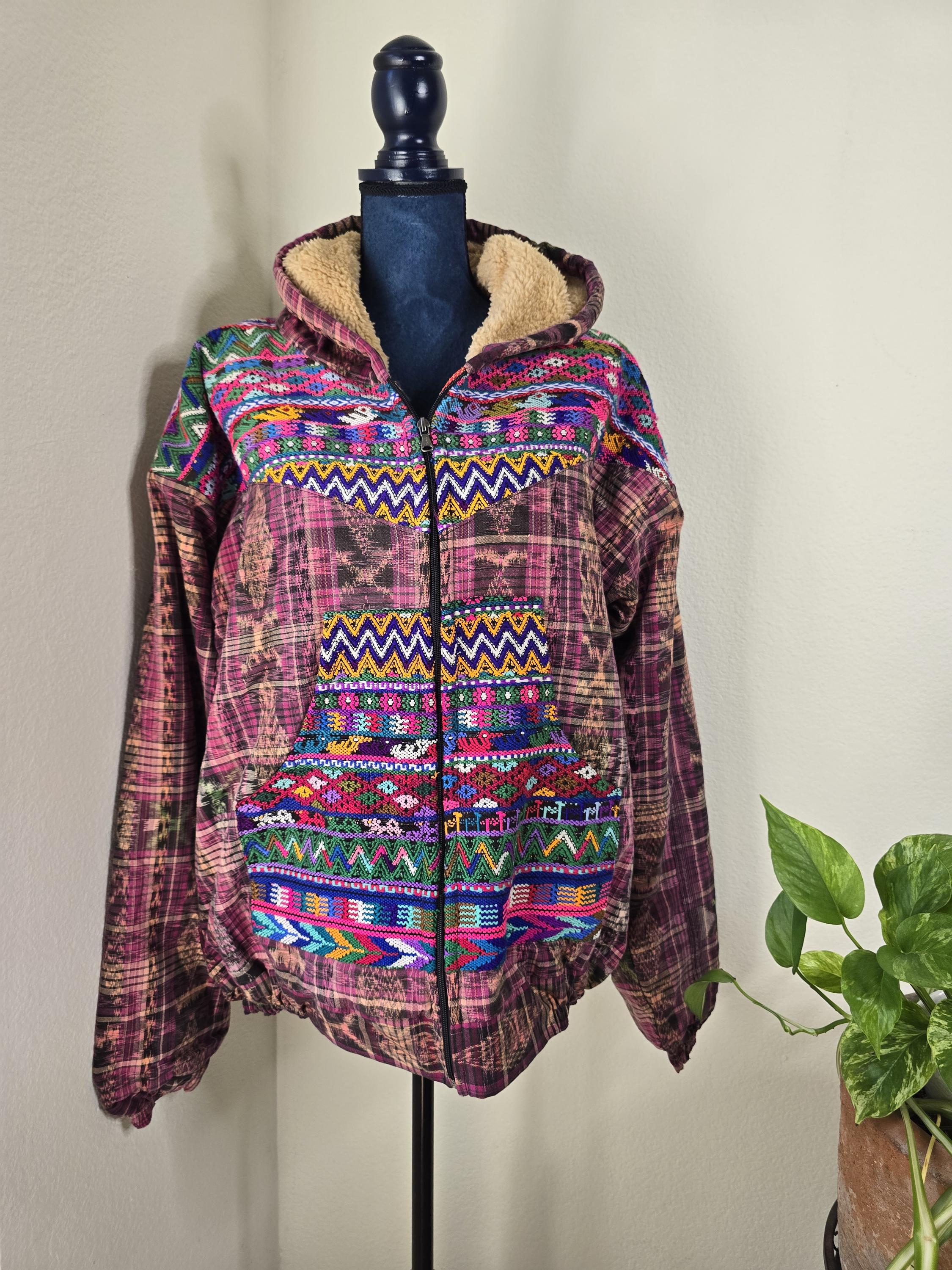 M UNISEX Guatemalan Jacket, Vintage Textile Blazer, Pink Mayan