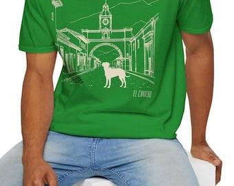 Minimalist Arco de Antigua Guatemala  T‑Shirt, Guatemalan Dog Unisex Tee, Guatemalan Trip Gift