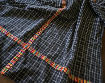 VINTAGE San Juan Sacatepequez Mayan Skirt, VINTAGE Guatemalan Fabric, Corte de Guatemala, Black Cotton Table Runner, Mayan Fabric