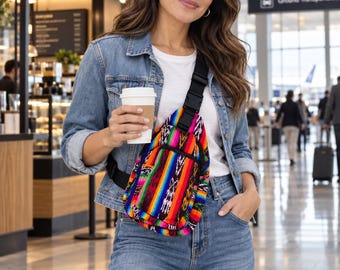 Multicolor Crossbody Bag, Guatemalan Sling Bag | Handwoven Travel Crossbody | Rainbow Backpack