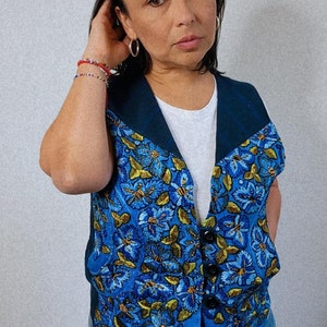 LARGE Guatemala Cardigan, Mayan Fabric Vest, Embroidered Cardigan, Blue Patched Cardigan, Unisex Handwoven Vest from Guatemala