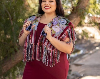 VINTAGE ONE SIZE Guatemala Cardigan, Mayan Fabric Vest, Embroidered Cardigan, Guatemalan Gift for Her, Unisex Floral Huipil Cape