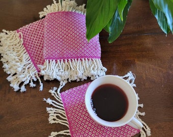 Pink Coaster, Multicolor Coasters, Embroidered Mug Pad, Handwoven Glass Pad