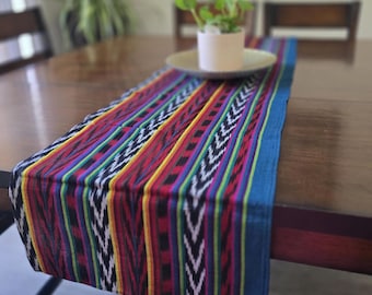 Multicolor Table Runner Rainbow Guatemalan Textile Mayan Tablecloth