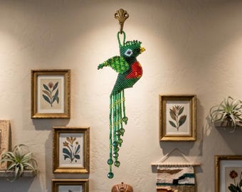 Medium Beaded Quetzal Bird Wall Hanging, Quetzal Guatemalan Decoration