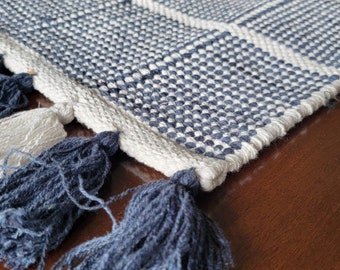 Blue and White Area Rug, Organic Cotton Placemat, Blue and White Table Runner