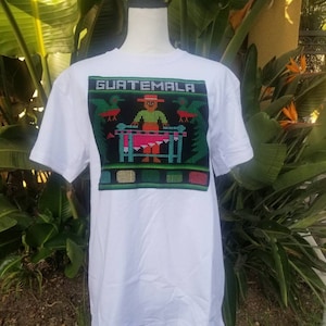 SMALL Unisex Guatemalan T-shirt, Embroidered El Quetzal T-Shirt, Marimba Shirt, Unisex Gift for Guatemalan, Cotton Soy Chapin Shirt