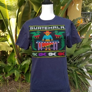 MEDIUM Guatemala SHIRT, Mayan T-shirt, Embroidered Playera Chapina, El Quetzal Cotton Tee, Crewneck Graphic Shirt, Guatemalan Gift for Him